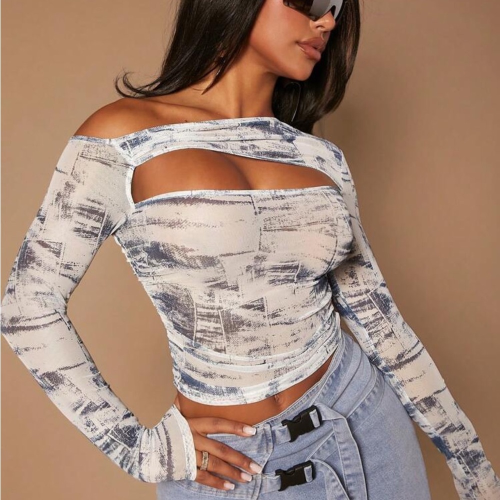 SHEIN White Gray Cut-Out Fitted Bodysuit